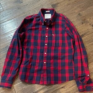 Abercrombie & Fitch Men's Red and Blue Checkered Shirt
